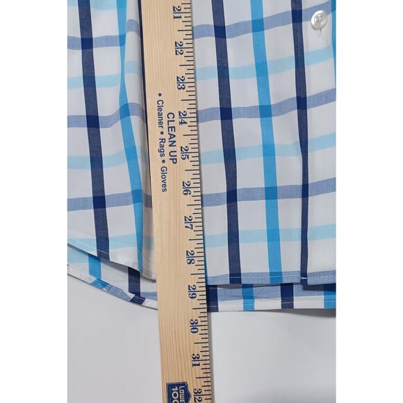 Alfani Slim Fit Stretch XL 17- 17.5 / 34-35 Men's Button Up Blue White Plaid - Picture 9 of 13